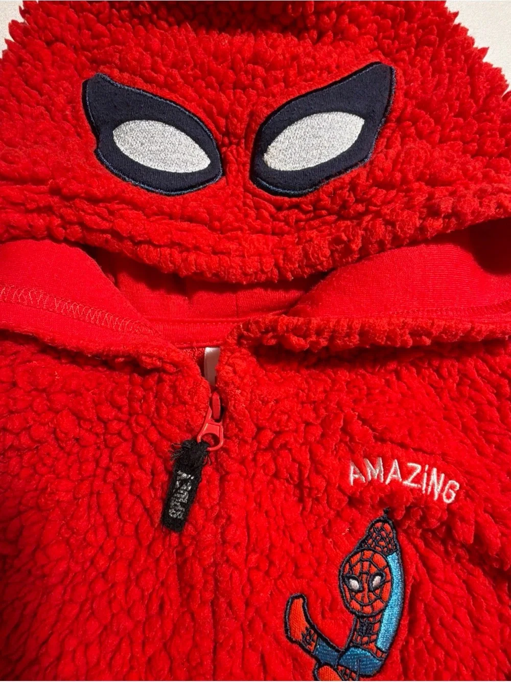 Marvel Red Hooded Sherpa Puffer Jacket with Spider Embroidery